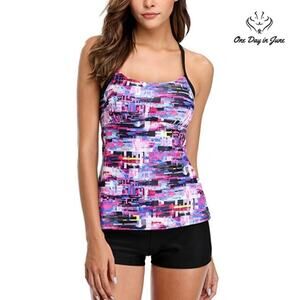 CharmLeaks Geometric Tankini Boyshorts Swimsuit Size M